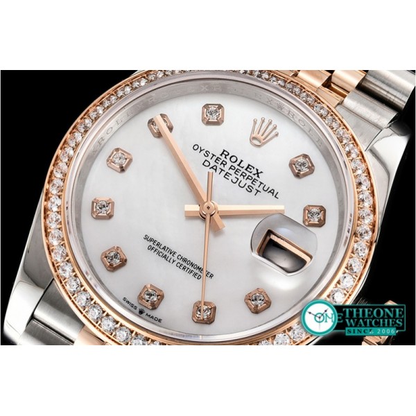 Rolex - DateJust 36mm Jub Diam RG/SS Wht MOP/Dm BP A2813