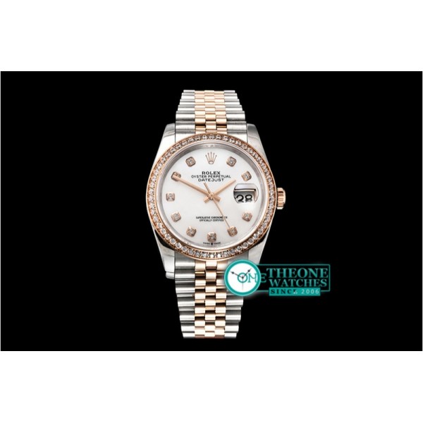 Rolex - DateJust 36mm Jub Diam RG/SS Wht MOP/Dm BP A2813