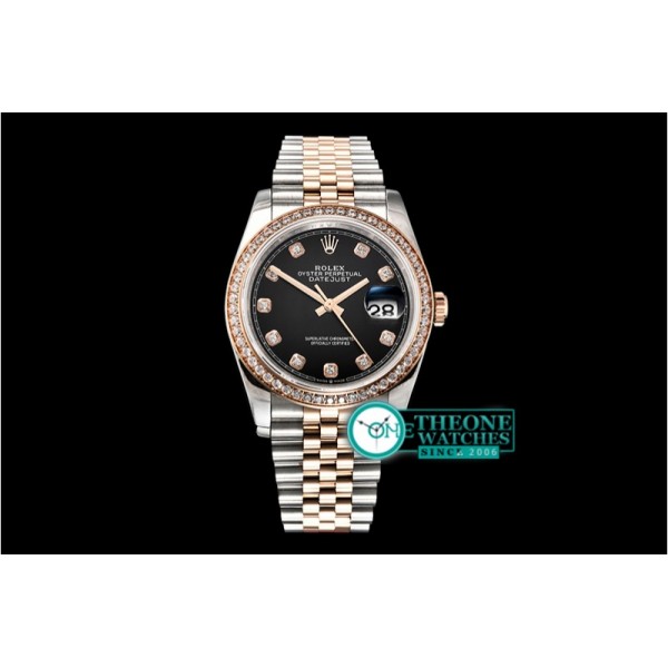 Rolex - DateJust 36mm Jub Diam RG/SS Black/Dm BP A2813