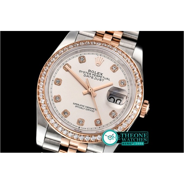 Rolex - DateJust 36mm Jub Diam RG/SS Silv Wht/Dm BP A2813