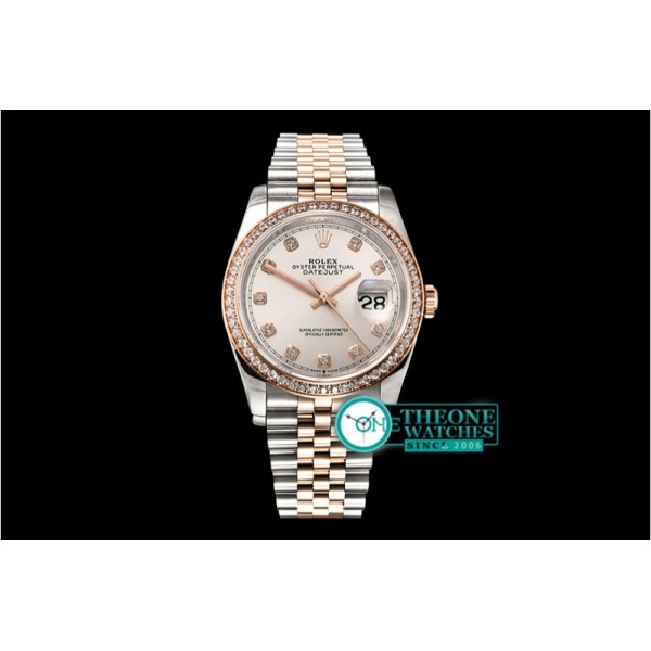 Rolex - DateJust 36mm Jub Diam RG/SS Silv Wht/Dm BP A2813