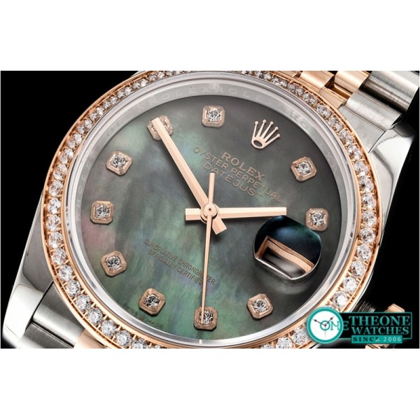 Rolex - DateJust 36mm Jub Diam RG/SS Blk MOP/Dm BP A2813