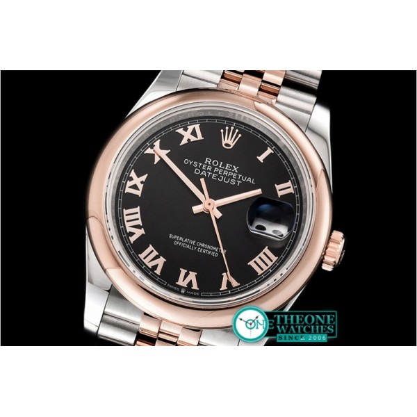 Rolex - DateJust 36mm Jub Dome RG/SS Black/Rmn BP A2813