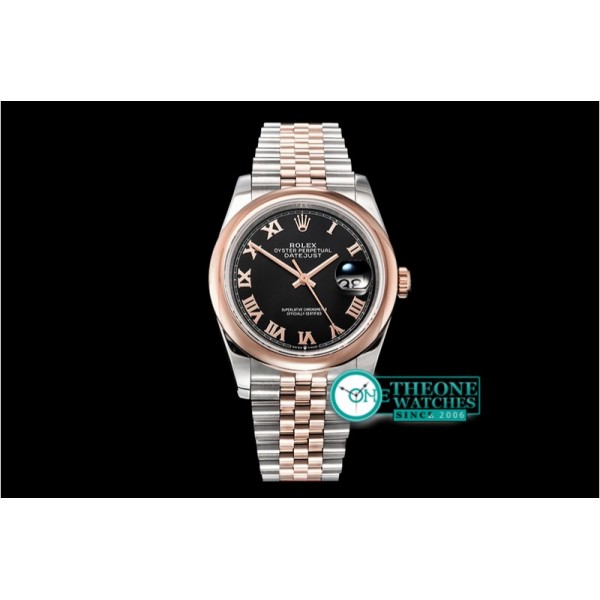 Rolex - DateJust 36mm Jub Dome RG/SS Black/Rmn BP A2813