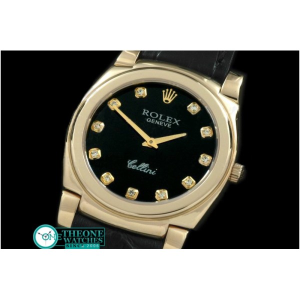 Rolex - Cellini YG/LE Black Diam Swiss Quartz