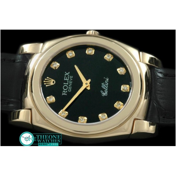 Rolex - Cellini YG/LE Black Diam Swiss Quartz