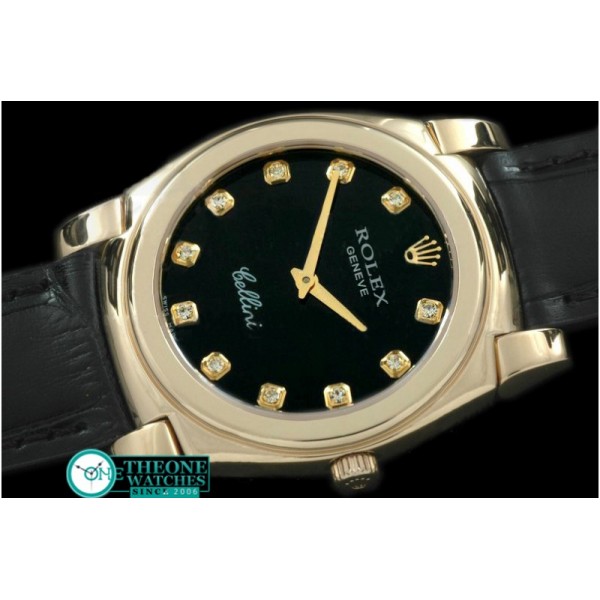 Rolex - Cellini YG/LE Black Diam Swiss Quartz