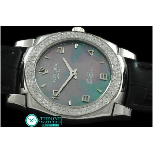 Rolex - Ladies Cellini SS/LE/Diam MOP Green Num Swiss Qtz