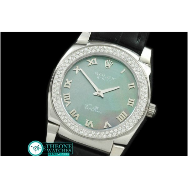 Rolex - Ladies Mini Cellini SS/LE MOP Green Roman Swiss Qtz