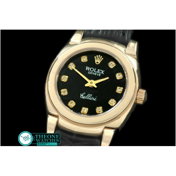 Rolex - Ladies Mini Cellini YG/LE Black Diam Swiss Qtz