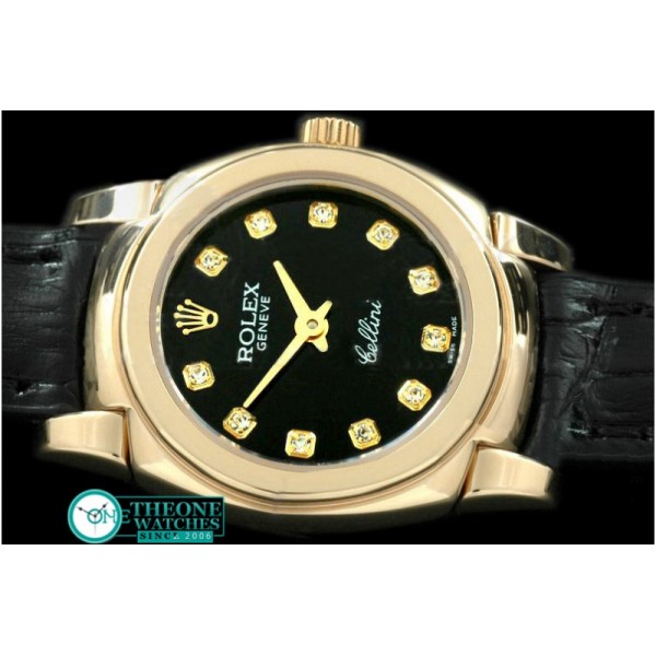 Rolex - Ladies Mini Cellini YG/LE Black Diam Swiss Qtz