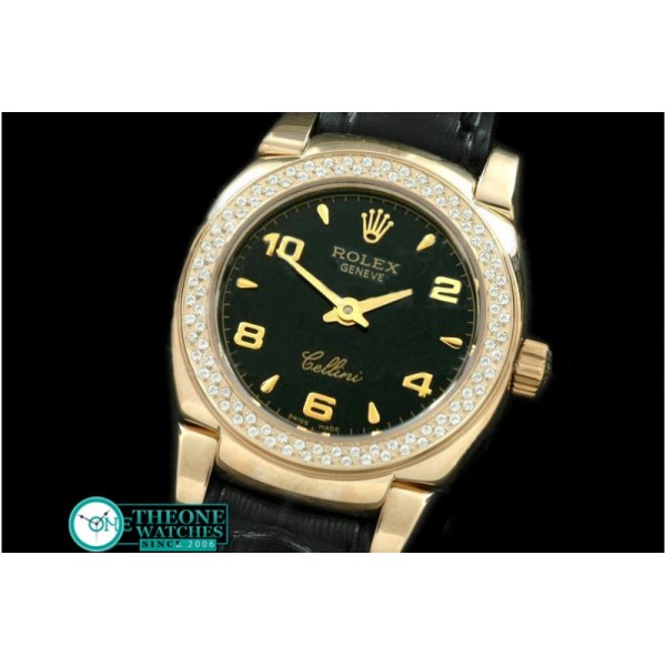 Rolex - Ladies Mini Cellini YG/LE Black Num Swiss Qtz