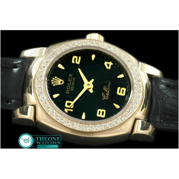 Rolex - Ladies Mini Cellini YG/LE Black Num Swiss Qtz