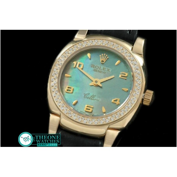 Rolex - Ladies Mini Cellini YG/LE MOP Green Num Swiss Qtz