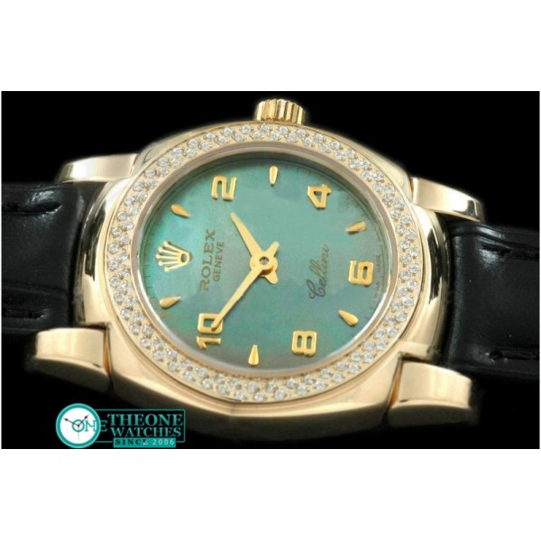 Rolex - Ladies Mini Cellini YG/LE MOP Green Num Swiss Qtz