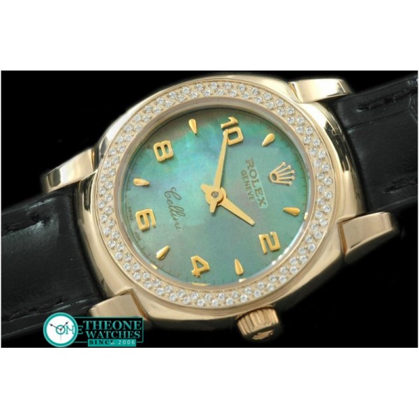 Rolex - Ladies Mini Cellini YG/LE MOP Green Num Swiss Qtz