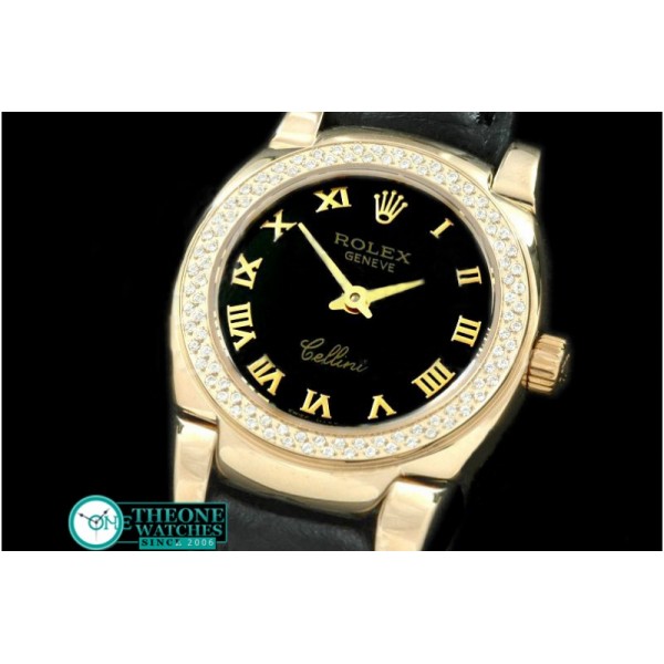 Rolex - Ladies Mini Cellini YG/LE Black Roman Swiss Qtz