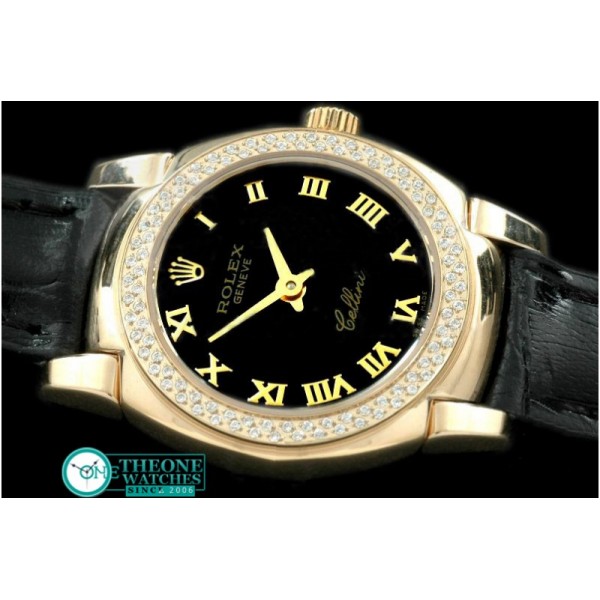 Rolex - Ladies Mini Cellini YG/LE Black Roman Swiss Qtz