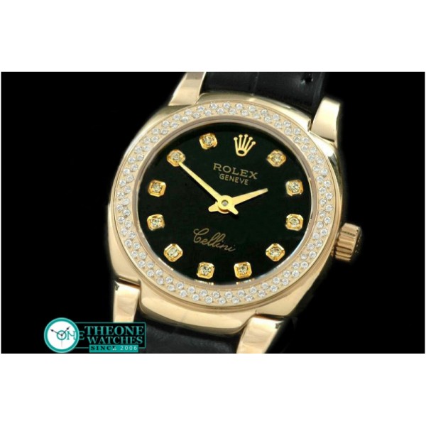 Rolex - Ladies Mini Cellini YG/LE Black Diam Swiss Qtz