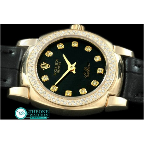 Rolex - Ladies Mini Cellini YG/LE Black Diam Swiss Qtz