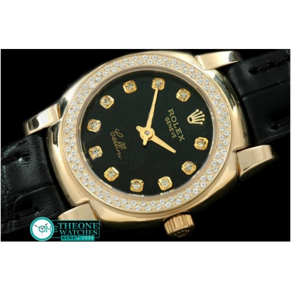 Rolex - Ladies Mini Cellini YG/LE Black Diam Swiss Qtz