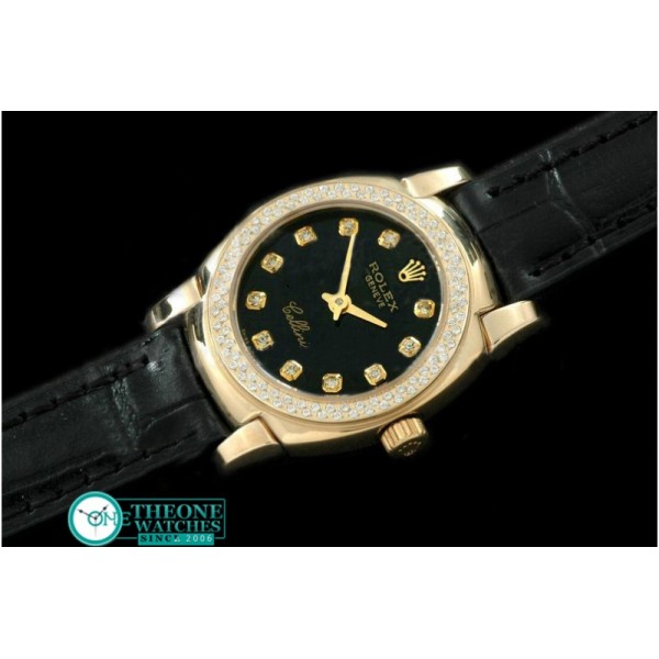 Rolex - Ladies Mini Cellini YG/LE Black Diam Swiss Qtz