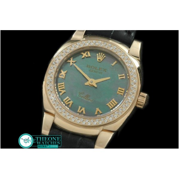 Rolex - Ladies Mini Cellini YG/LE MOP Green Roman Swiss Qtz