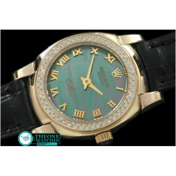 Rolex - Ladies Mini Cellini YG/LE MOP Green Roman Swiss Qtz