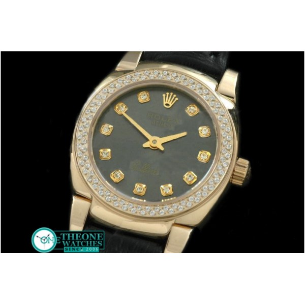 Rolex - Ladies Mini Cellini YG/LE MOP Black Diam Swiss Qtz