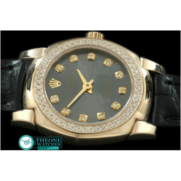 Rolex - Ladies Mini Cellini YG/LE MOP Black Diam Swiss Qtz