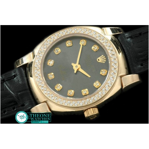 Rolex - Ladies Mini Cellini YG/LE MOP Black Diam Swiss Qtz