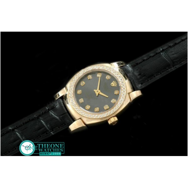 Rolex - Ladies Mini Cellini YG/LE MOP Black Diam Swiss Qtz