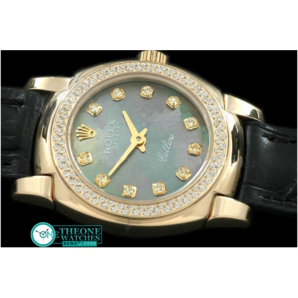 Rolex - Ladies Mini Cellini YG/LE MOP Green Diam Swiss Qtz