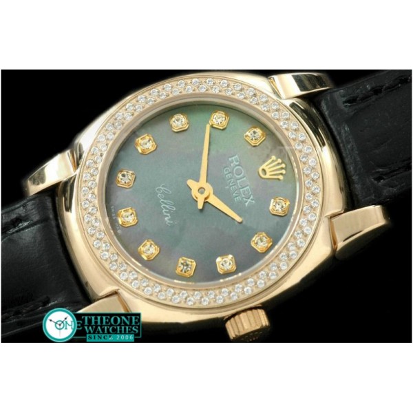 Rolex - Ladies Mini Cellini YG/LE MOP Green Diam Swiss Qtz