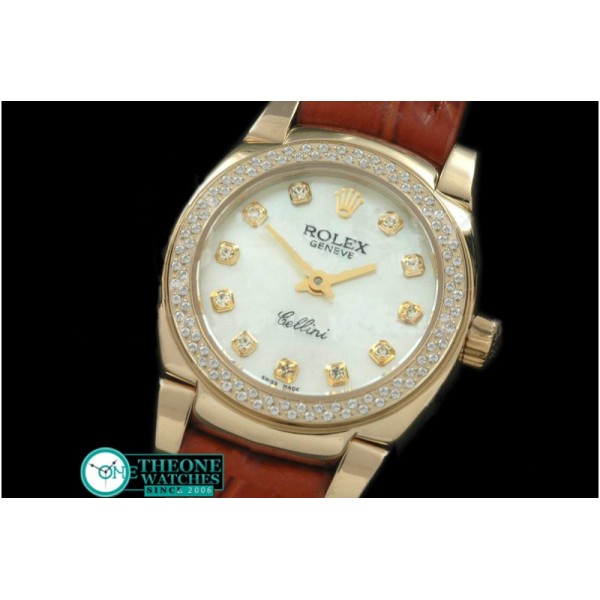 Rolex - Ladies Mini Cellini YG/LE MOP White Diam Swiss Qtz