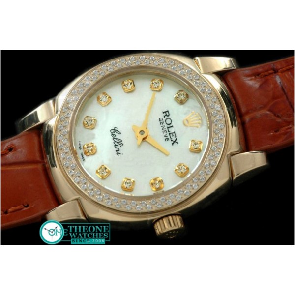 Rolex - Ladies Mini Cellini YG/LE MOP White Diam Swiss Qtz