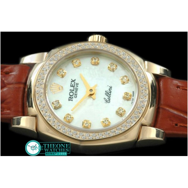 Rolex - Ladies Mini Cellini YG/LE MOP White Diam Swiss Qtz